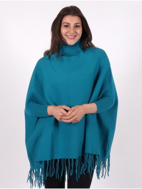 Cashmere Feeling Turtleneck Poncho W/ Comfy Sleeves